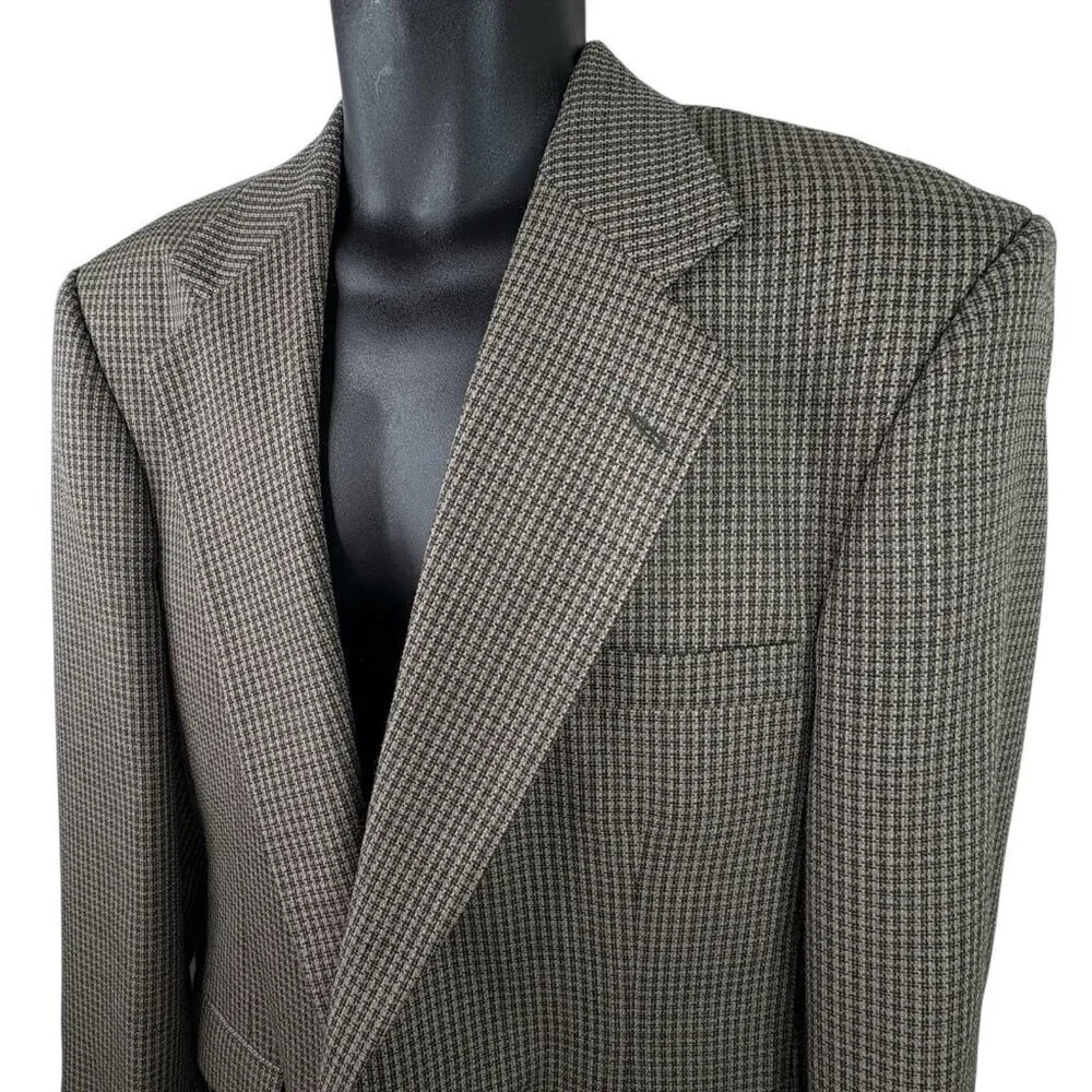 VTG 90s Haggar Houndstooth 2 Button Blazer Sport Coat Taupe Multi-Colored 42L